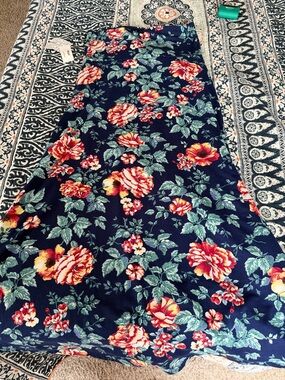LuLaRoe Navy Floral Maxi Skirt with Red, Yellow and Green Flowers